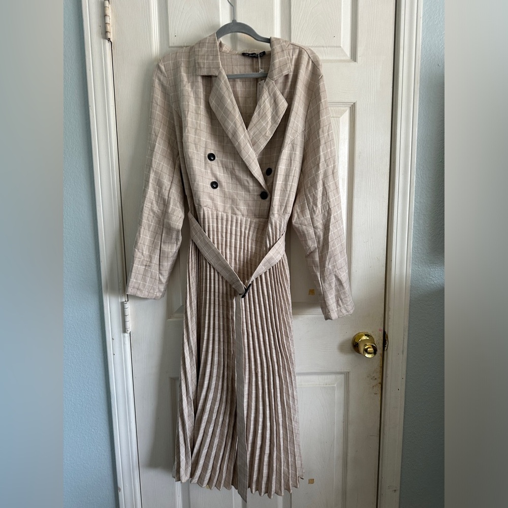 Cream Belted Trench Dress
